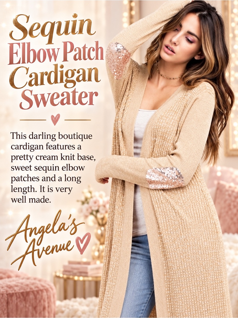 Cardigan Sweater with Sequin Elbow Patch NEW